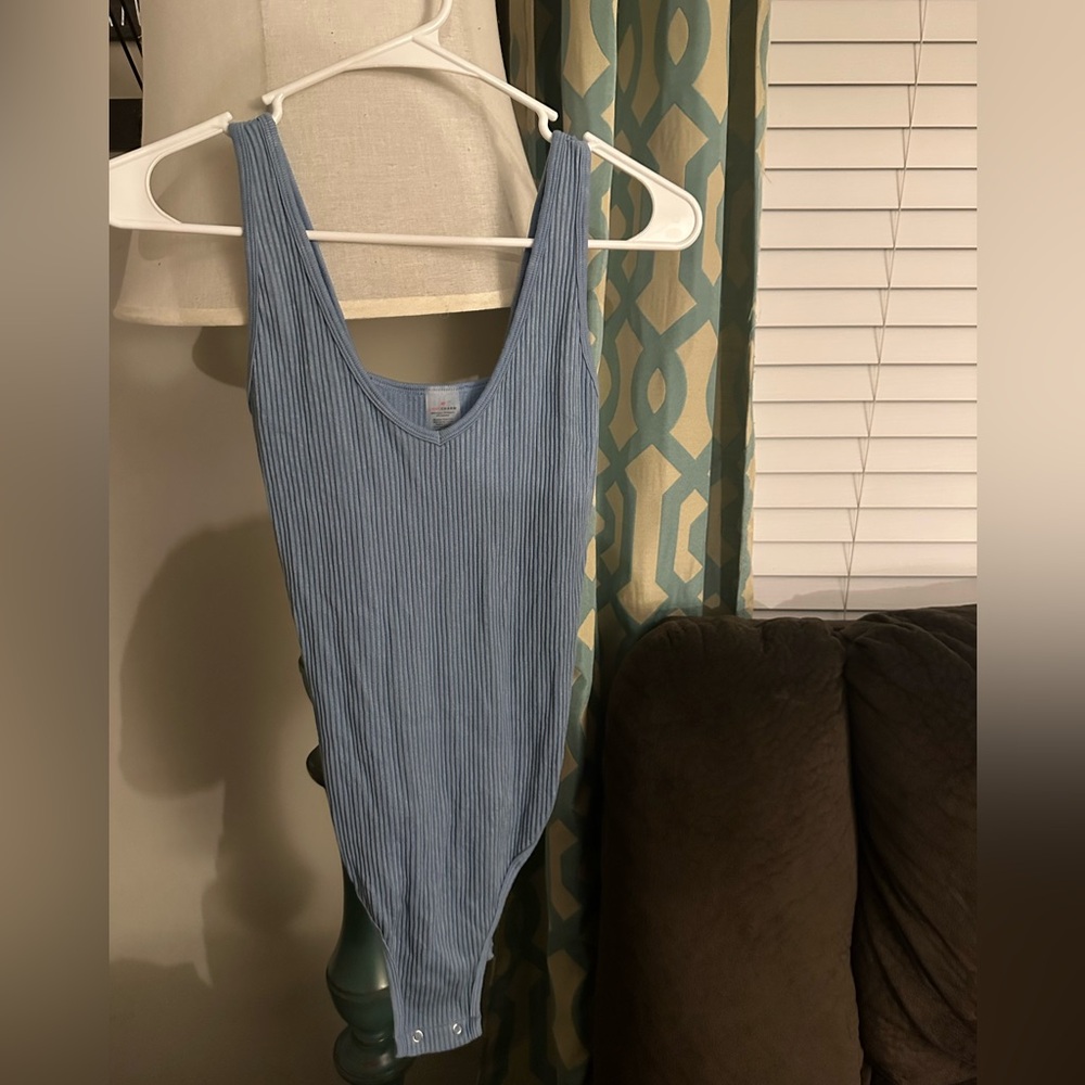 Blue Ribbed Bodysuit